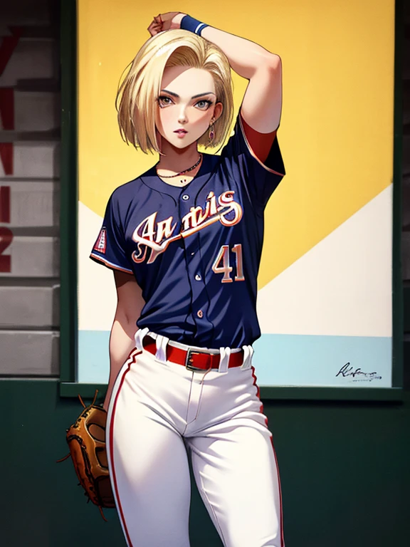 Baseball Player, Android１８Number, (masterpiece), highest quality, 1girl, uhd, retina, masterpiece, ccurate, anatomically correct, textured skin, super detail, high details, high quality, best quality, highres, 4K