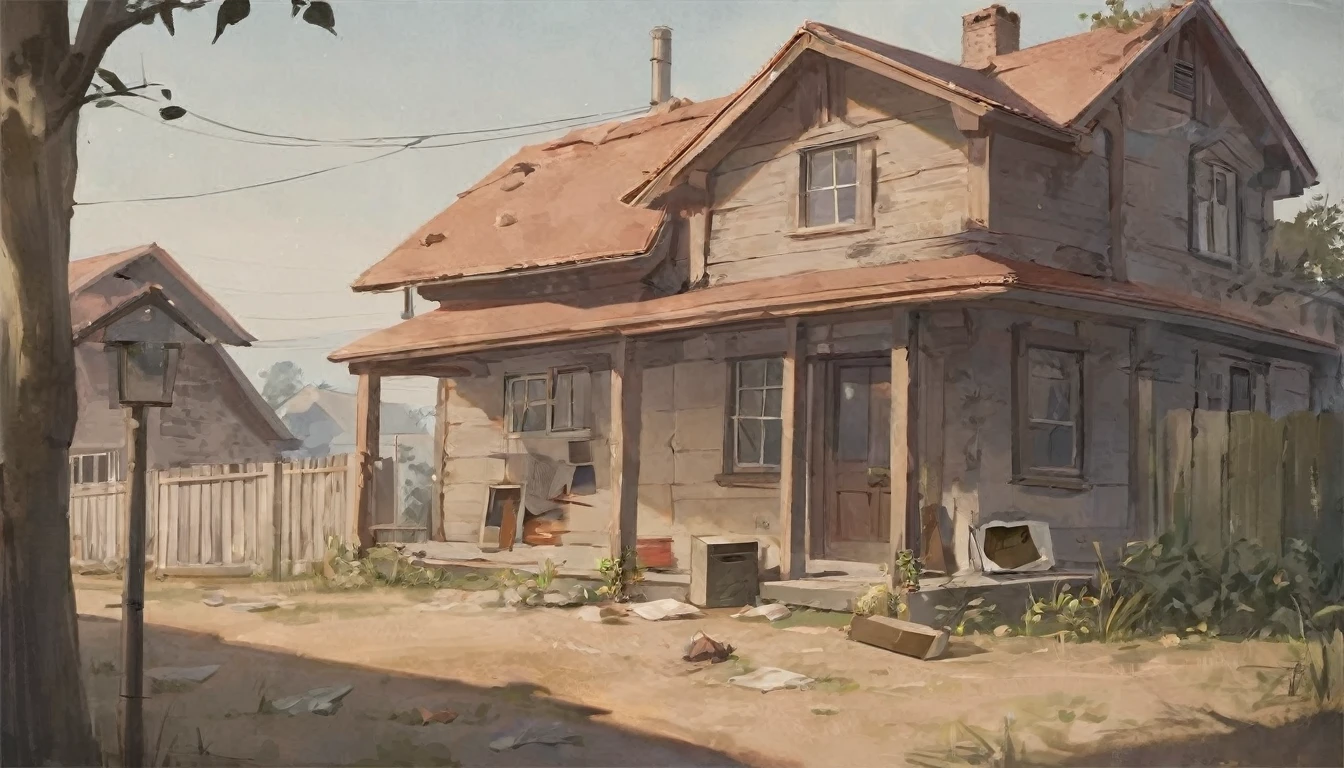 (best-quality:0.8), (best-quality:0.8), (((no humans))), broken introspective perfect anime illustration, front view, a house with a small letter box in front
