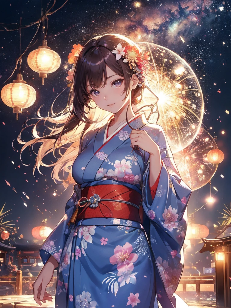 最high quality、1 woman beautiful、(( cowboy shot ))((Summer Yukata))'((Japanese_yukata))、beautiful瞳、tears、、beautiful装飾、Hairpin、Bamboo、Kyoto Gion Festival、Kyoto at Night、Star World、Summer Nights in Japan、Milky Way Galaxy、最high quality , fractal beautiful、 ((Laugh beautifully、))((Glowing ice ))、beautiful顔、Japanese Festivals、、 beautiful輝き,High-definition depiction, Realistic, 8K, Unity, beautiful、Iridescent、、 light smile, Beautifully and vividly drawn, , beautiful beautiful透き通る肌、輝くbeautiful装飾の魔法、、、beautiful短冊、🎋, beautiful、 Romanticism,, Bambooの葉、bamboo, ,Magical gentle light,smile,,image quality、masterpiece、beautiful顔、Super beautiful woman((Big breasted 22 year old office lady、Bust 120,Beautiful long ironed hair、Brown Hair、height: 165cm。、Esbian、、high quality、、Visual Arts、最high quality、1 woman , 、light、Beautiful radiance,High-definition depiction, Realistic, 8K, Unity, , light smile, Beautifully and vividly drawn, , Beautiful, beautiful, clear , Romanticism,Cowboy Shot: 最high quality