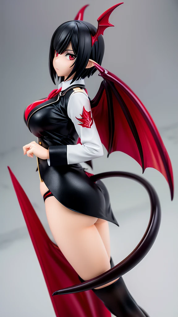 Dragon wings and tail,Big Breasts,Black Hair,short hair-,Red Eye,Blazer-type uniform