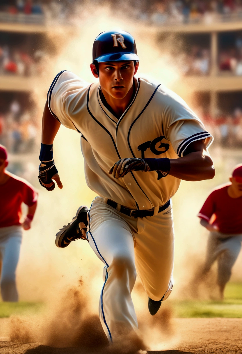 (Baseball Player), The baseball first baseman stands next to first base, his gloves firmly placed on his chest, and his focused gaze ready to react at any time. The background is the baseball field, focusing on their focused expressions and posture ready to receive the ball, full body, award-winning, cinematic still, emotional, vignette, dynamic, vivid, (masterpiece, best quality, Professional, perfect composition, very aesthetic, absurdres, ultra-detailed, intricate details:1.3)