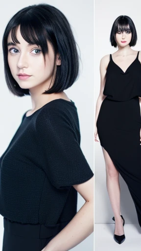 ((masterpiece))) whole body, (One Girl) ((Black Hair,Straight hair, Short Bob))), blue eyes, Beautiful Eyes, 18-year-old girl.AKB