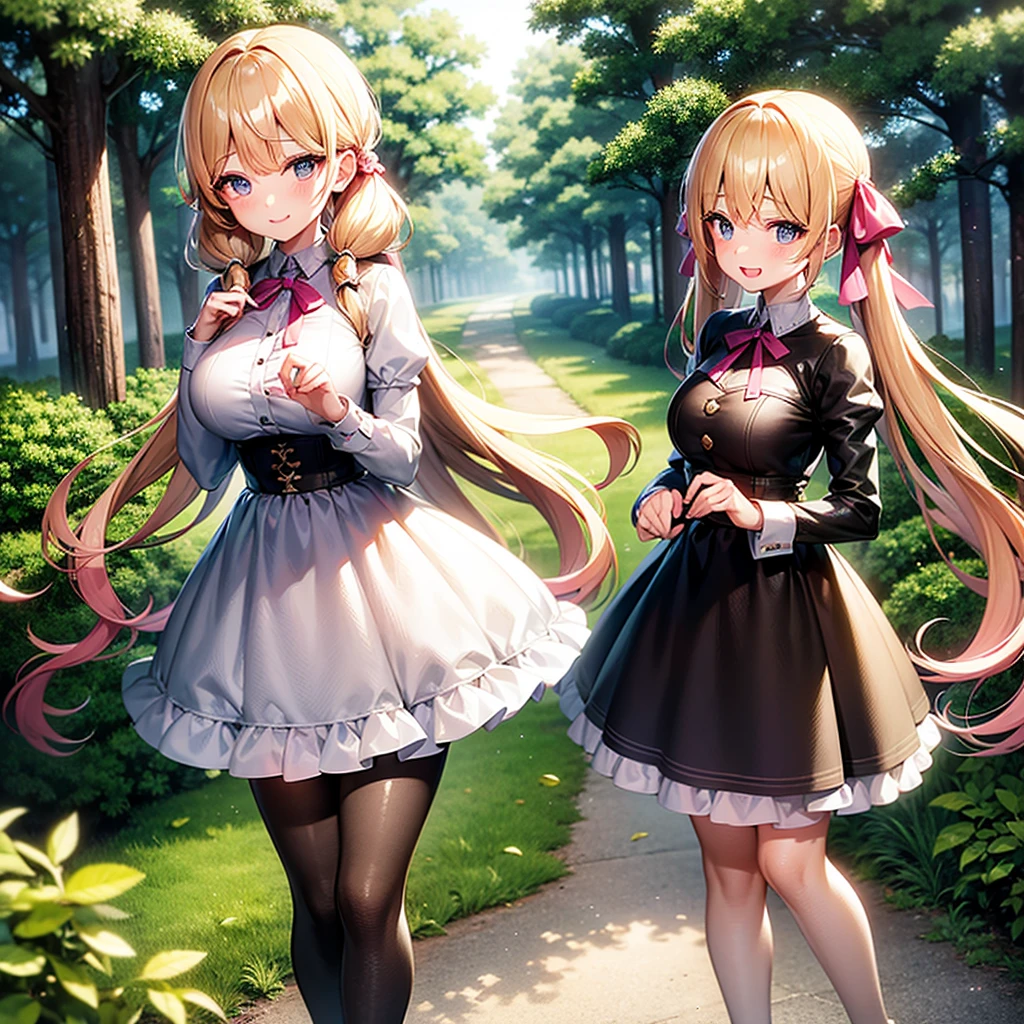 Underwear for two girls, Ages 5 to 10、Realistic panties made from patterned cotton fabric、Translucent slip、Skirt lining、Skirt flip、In the shadow of a dark tree、Put your hands on your crotch、tights、Peeking from below