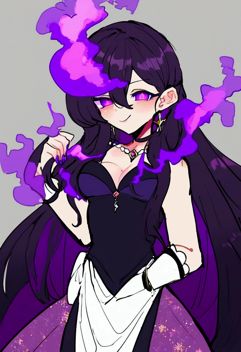 anime with burning eyes full of rage on a black background with purple smoke