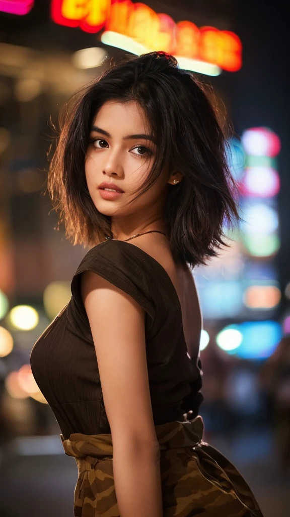 gritty candid raw portrait, close-up photo of a young 25 year old beautiful woman, big lips, full body, grooving, Tamil race,trendy hair, realistic skin texture, instagram style outfit, flawed skin, shot with Sony Alpha A6500 1.4f, bokeh, highly detailed, masterpiece, cinematic studio lighting, high production value 