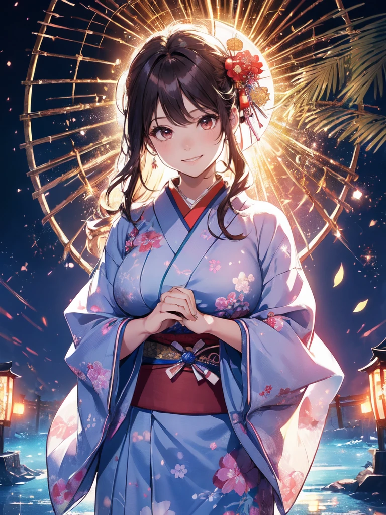 最high quality、1 woman beautiful、(( cowboy shot ))((Summer Yukata))'((Japanese_yukata))、beautiful瞳、tears、、beautiful装飾、Hairpin、Bamboo、Kyoto Gion Festival、Kyoto at Night、Star World、Summer Nights in Japan、Milky Way Galaxy、最high quality , fractal beautiful、shrine、torii ((Laugh beautifully、))((Glowing ice ))、beautiful顔、Japanese Festivals、、 beautiful輝き,High-definition depiction, Realistic, 8K, Unity, beautiful、Iridescent、、 light smile, Beautifully and vividly drawn, , beautiful beautiful透き通る肌、輝くbeautiful装飾の魔法、、、beautiful短冊、🎋, beautiful、 Romanticism,, Bambooの葉、bamboo, ,smile,,image quality、masterpiece、beautiful顔、Super beautiful woman((Big breasted 22 year old office lady、Bust 120,Beautiful long ironed hair、Brown Hair、height: 165cm。、Esbian、、high quality、、Visual Arts、最high quality、1 woman , 、light、Beautiful radiance,High-definition depiction, Realistic, 8K, Unity, , light smile, Beautifully and vividly drawn, Beautiful, beautiful, clear , Romanticism,Cowboy Shot: 最high quality