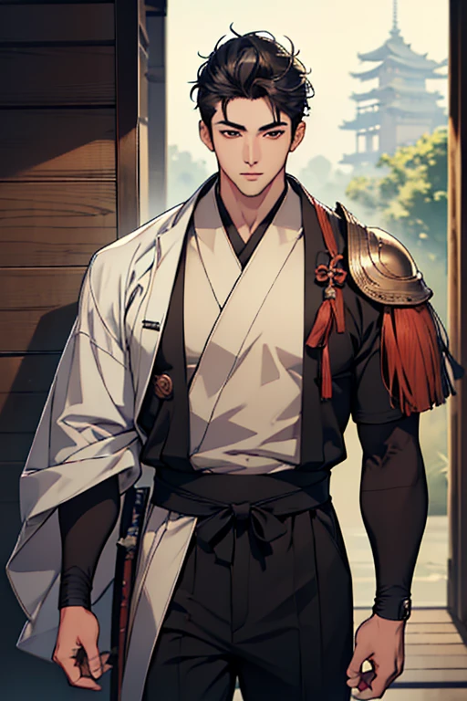 (absurdres, highres, ultra detailed), Japanese males, handsome, tall  quite compactly muscular guy, very short hair (8k, RAW photo, best quality, masterpiece:1.2), (real group of compact muscular modern samurai likemale super mercenary elite yuong Japane men guys males