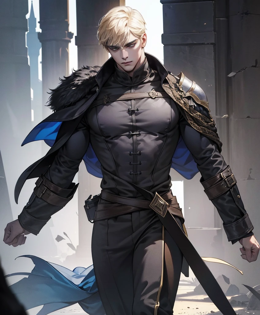 (((Single character image.))) (((1boy))) (((Dressed in medieval fantasy attire.))) (((Generate a darkly handsome male character for a fantasy setting.))) (((Appears to be 20 years old with youthful looks.))) (((Looks like the ideal vision of a sexy, handsome rugged male.))) Design a handsome, attractive male adventurer for a fantasy setting. He has strong features and shoulder length blond hair. (((The background to the image is dark and eerie..))) (((Looks like male fitness model Anton Antipov.))) best quality:1.0,hyperealistic:1.0,photorealistic:1.0,madly detailed CG unity 8k wallpaper:1.0,masterpiece:1.3,madly detailed photo:1.2, hyper-realistic lifelike texture:1.4, picture-perfect:1.0,8k, HQ,best quality:1.0,