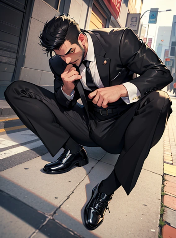 40 years old,Dad,Single simple black suit,On the ground,Spread your falling legs wider,The soles of the feet,Black Belt,Black socks,Dirty black leather shoes,black tie,logic, Gay ,Black Hair,Short Hair,Thick eyebrows,Stubble,Lightly set your hair with wax,Asian Faces,Masculine,Salaryman,Mob Chara,Bad actor,Bulging in the crotch area of pants,Erotic 3D Finish,My stomach hurts,Screaming face