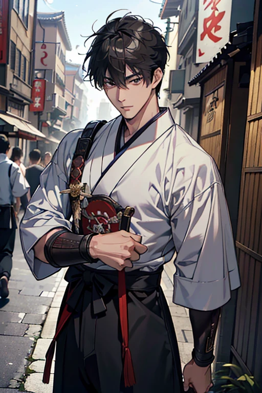 (absurdres, highres, ultra detailed), Japanese males, handsome, tall quite compactly muscular guy, very short hair (8k, RAW photo, best quality, masterpiece:1.2), (real group of compact muscular modern samurai likemale super mercenary elite yuong Japane men guys males