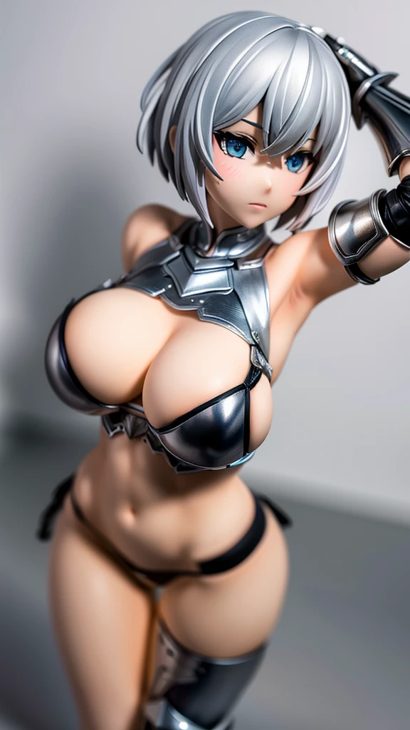 Bikini Armor, Silver Hair, short hair－, Big Breasts, Bouncing, Wink