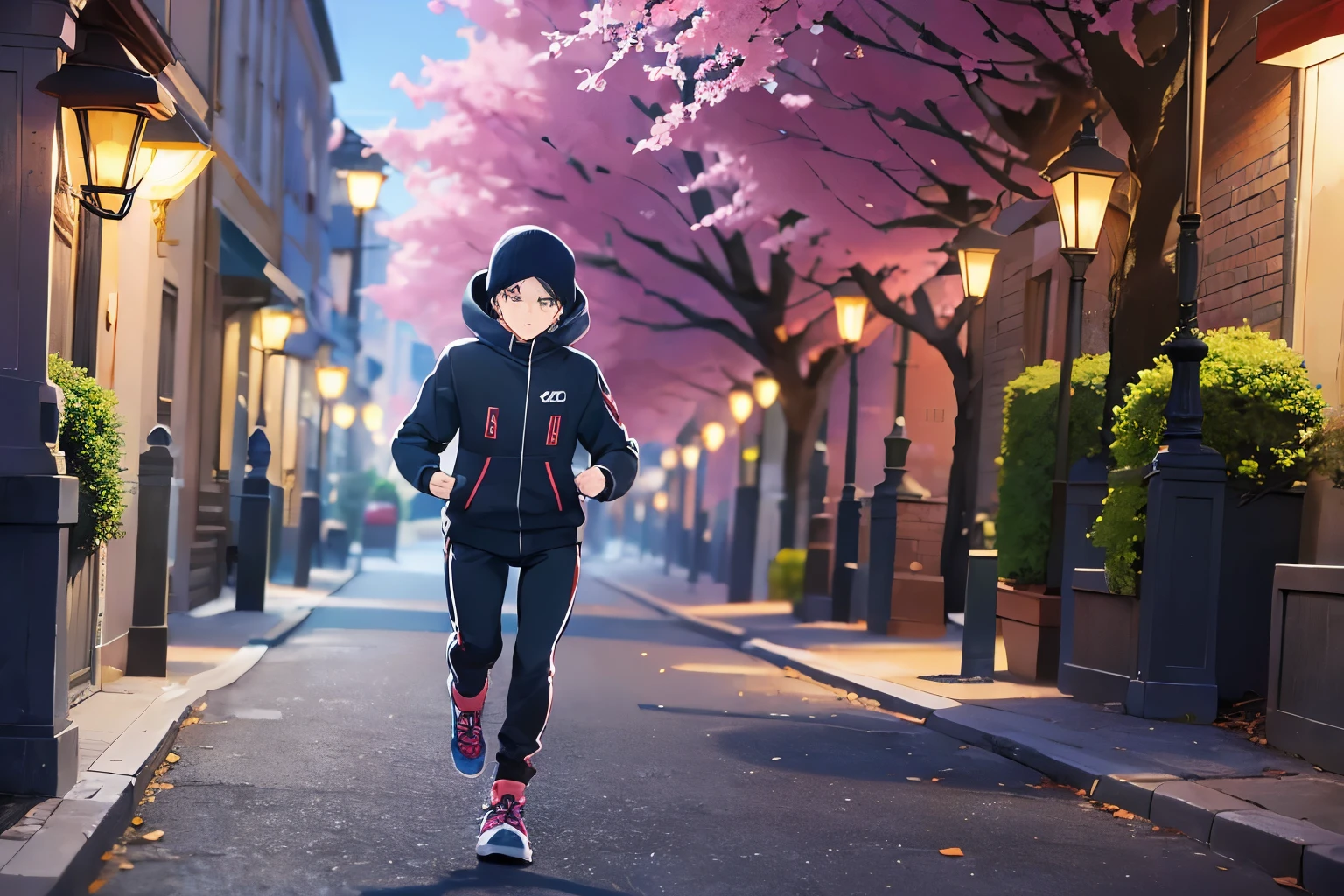 (running:1.5)(looking away:1.5)、upper body、Side shot shiny skin, masterpiece、Highest quality、(25-year-old male:1.5) and (Black short hair) and (blue eyes)
black hoodie,
Background is a park at night、running、Sweat、(Night Sky:1.5),grass、wood、Street lamp