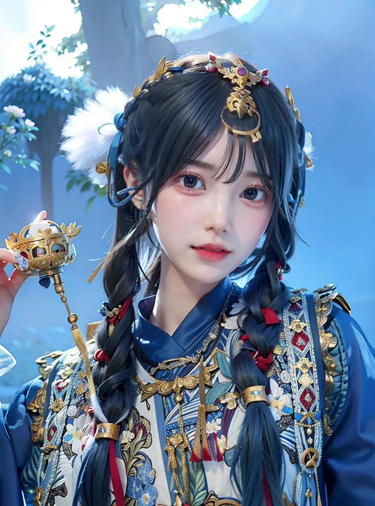 Allard woman in blue dress,A bird in his hand, Aesthetic!!!!!! female elf, Traditional beauty, a young woman as genghis khan, Palace , A girl in Hanfu, 8K)), kanliu666, ulzzangs, Chinese girl, a beautiful fantasy empress, dilraba dilmurat, traditional garb