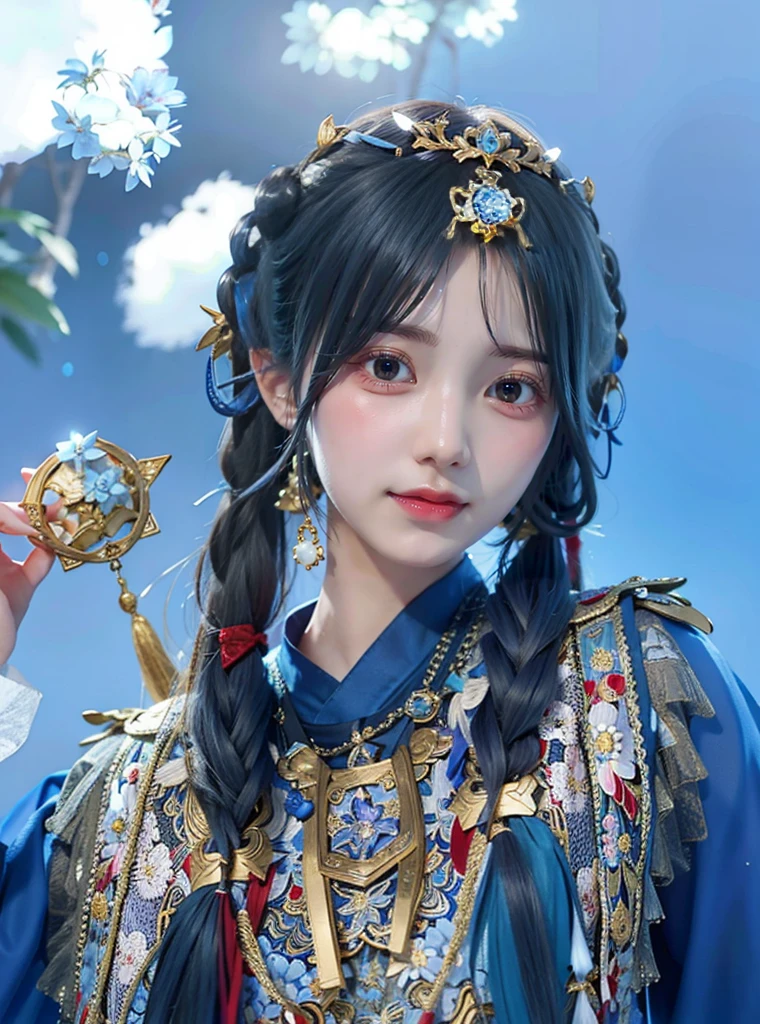 Allard woman in blue dress，A bird in his hand, Aesthetic!!!!!! female elf, Traditional beauty, a young woman as genghis khan, Palace ， A girl in Hanfu, 8K)), kanliu666, ulzzangs, Chinese girl, a beautiful fantasy empress, dilraba dilmurat, traditional garb