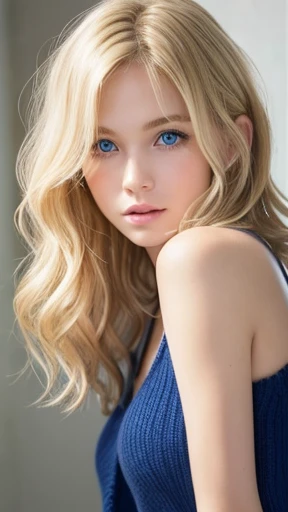 ((masterpiece))) whole body, (One Girl) ((blonde wavy hair, Short Bob))), blue eyes, Beautiful Eyes, 18-year-old girl.AKB