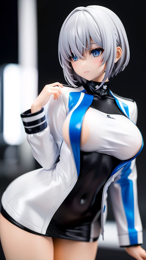 Cover your right eye with your hair, Big Breasts, Silver Hair, Short Hair, Long sleeve uniform