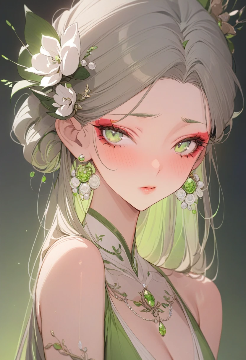 (masterpiece, best quality:1.2), 1 girl, solitary, Skin details, Beautiful facial features, Exquisite makeup, Exquisite eyes, Eye details, Green tint