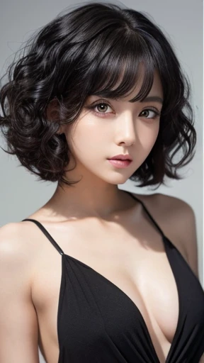 bending over,(Highest quality, Very detailed, masterpiece:1.2), 1 female, Very thin body, length, Thin legs, ((Black wavy short hair:1.2)), ((Thick and fluffy bangs)), Very detailedな顔,A faint smile, small, Thin Nose, small thin mouth, Extremely sharply focused eyes, Japanese, Beautiful Face, Realistic eyes, Beautiful and beautiful eyes, Realistic Skin, Beautiful Skin, charm, (Lively Faces), (school swimsuit), Creepy and unique hairstyles, High resolution, Vibrant color palette, , Tim Burton's signature dark shadows and strange details, Shooting from below,