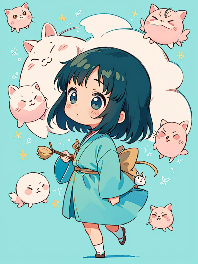 hayao miyazaki style, Kawaii Design, The most beautiful girl of all time、Chibi, (((レポートアナウンサー))), (((マイク)))