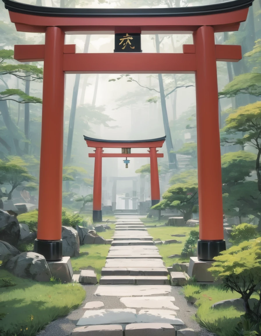 There is a path leading to the forest gate., Magical realm, near a 日本のshrine, 日本のshrine, Beautiful images, In the Japanese garden, Japanese Temples, heaven, wood々A torii gate in the mountains with, heavens, shrine, Quiet and peaceful atmosphere, Mysterious setting, centered torii gate, With garden