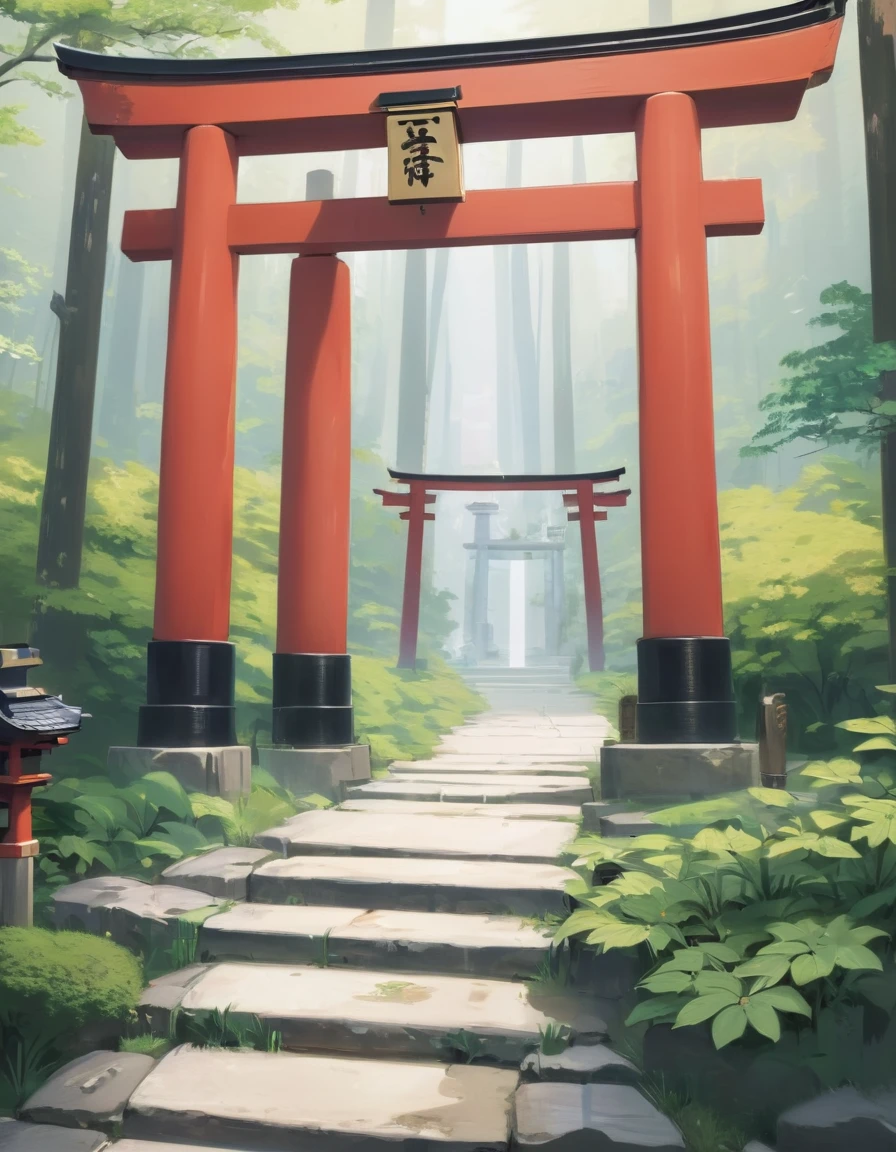 There is a path leading to the forest gate., Magical realm, near a 日本のshrine, 日本のshrine, Beautiful images, In the Japanese garden, Japanese Temples, heaven, wood々A torii gate in the mountains with, heavens, shrine, Quiet and peaceful atmosphere, Mysterious setting, centered torii gate, With garden