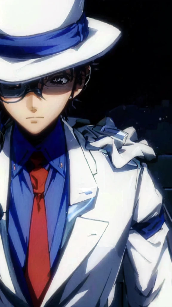 Close-up of a person wearing a white hat and white coat, Shinji, yukio - e, yu - no, akiyuki shinbou, 2Danime, anime, Katekyo Hitman Reborn, yukito kishiro, 青い目をした背の高いanimeの男, shinichi sakamoto, Avatar Image, jotaro kujo