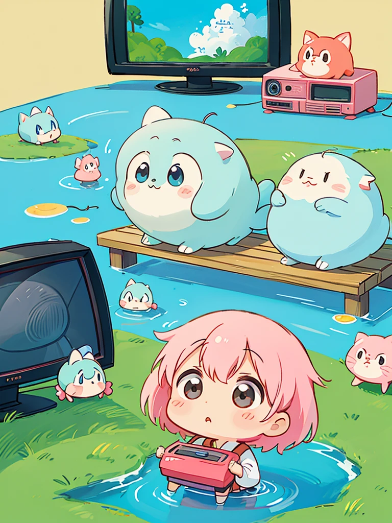 hayao miyazaki style, Kawaii Design, The most beautiful girl of all time、Chibi, (((ニュースアナウンサー))), (((TV)))