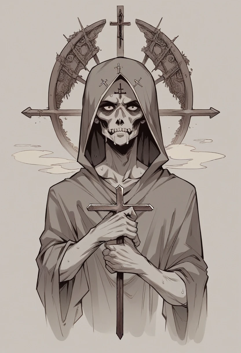create image of Jesus Christ on the Cross, alongside two thieves also crucified, on the mountain called skull, in the heat of the day, image with biblical characters