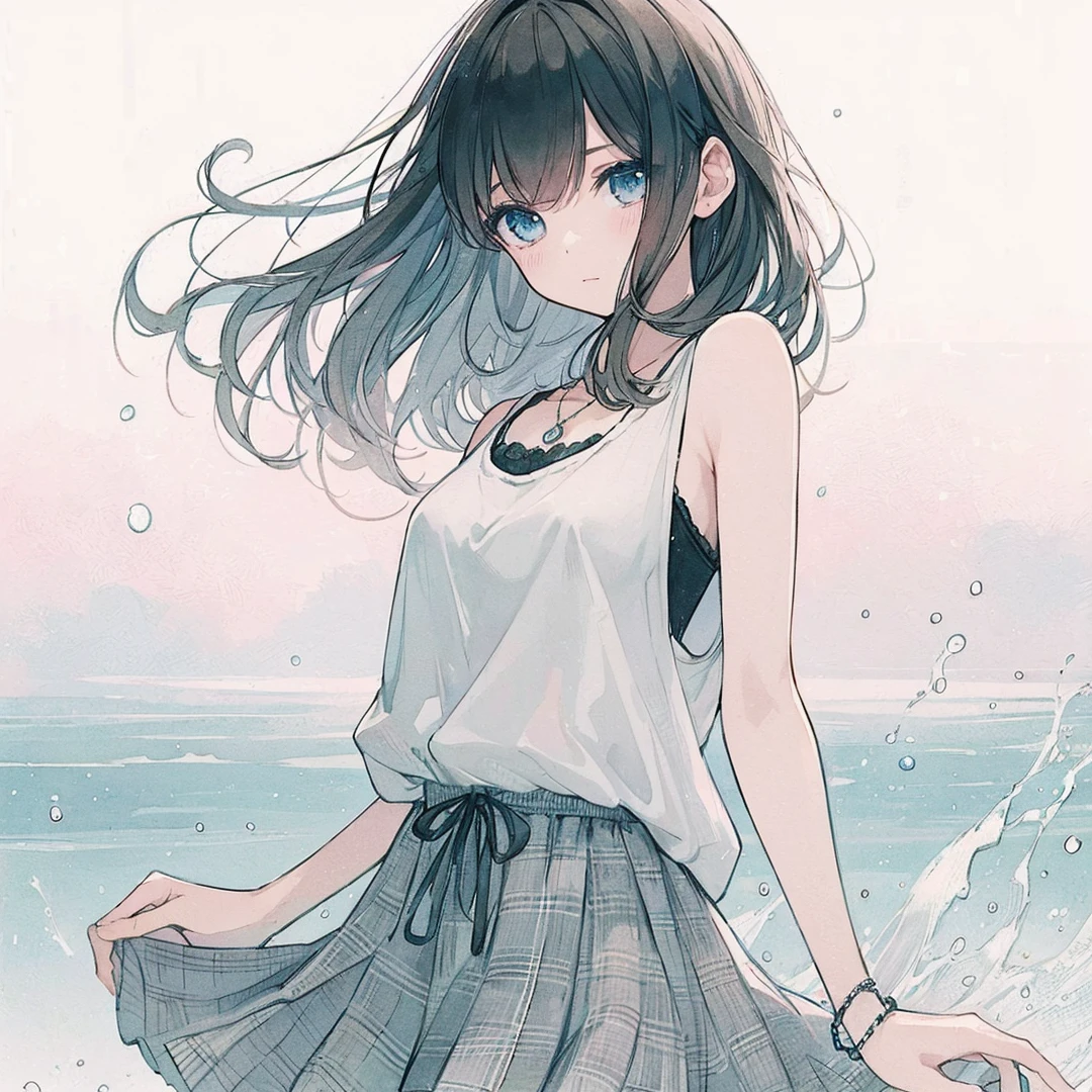 Official art using high-quality hand-drawn watercolor sketch techniques. (best quality,4k,8k,highres,masterpiece:1.2),ultra-detailed,beautiful detailed eyes,A girl with beautiful eyes, everyone, beautiful anime girl, cute anime girl, smooth anime art, anime style, elegant colors, soft lighting, delicate beautiful eyes, very coquettish, (beautiful large breast:1.2), (correct hands:1.2),