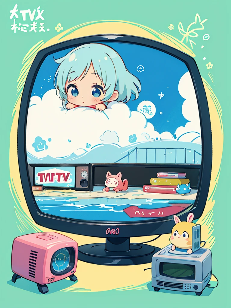 hayao miyazaki style, Kawaii Design, The most beautiful girl of all time、Chibi, (((ニュースキャスター))), (((TV))), (((マイクロフォン)))