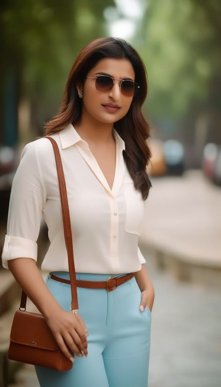 cinematic film still ParineetiChopra, (8k, RAW photo, best quality, masterpiece:1.2), (realistic, photo-realistic:1.37), ultra highres, depth of field, chromatic aberration, caustics, Broad lighting, natural shading,Fujifilm XT3,ultra detailed,uniform,1girl, solo,standing, looking at viewer, outdoors,street . shallow depth of field, vignette, highly detailed, high budget, bokeh, cinemascope, moody, epic, gorgeous, film grain, grainy