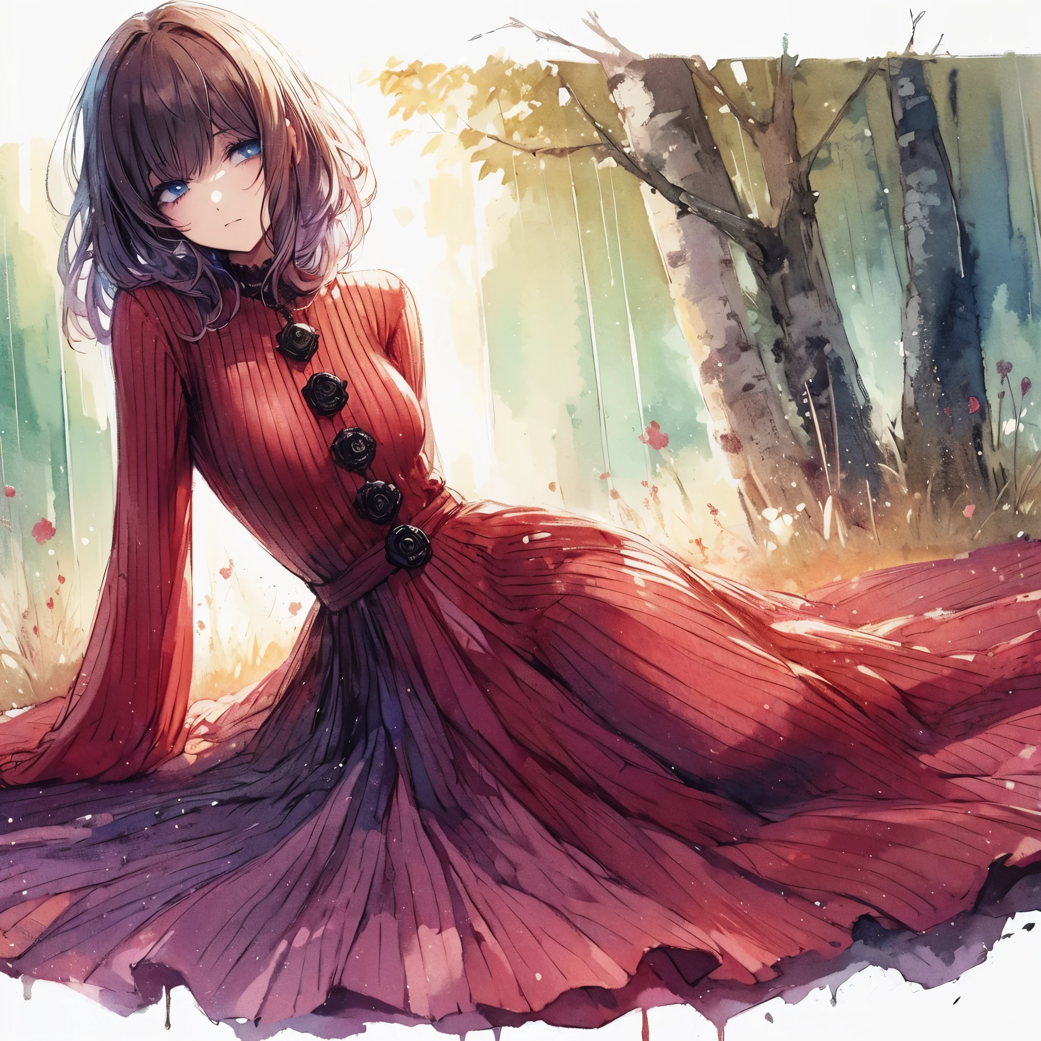 Official art using high-quality hand-drawn watercolor sketch techniques. (best quality,4k,8k,highres,masterpiece:1.2),ultra-detailed,beautiful detailed eyes,A girl with beautiful eyes, everyone, beautiful anime girl, cute anime girl, smooth anime art, anime style, elegant colors, soft lighting, delicate beautiful eyes, very coquettish, (beautiful large breast:1.2), (correct hands:1.2),