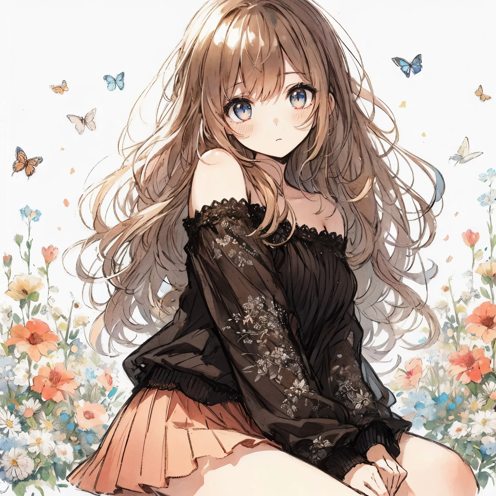 Official art using high-quality hand-drawn watercolor sketch techniques. (best quality,4k,8k,highres,masterpiece:1.2),ultra-detailed,beautiful detailed eyes,A girl with beautiful eyes, everyone, beautiful anime girl, cute anime girl, smooth anime art, anime style, elegant colors, soft lighting, delicate beautiful eyes, very coquettish, (beautiful large breast:1.2), (correct hands:1.2),