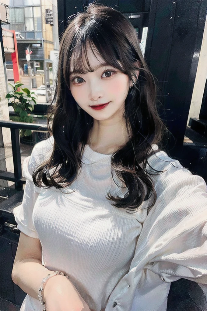 Being touched by a man,Black Bob, (Raw photo, Photorealism), (Very thick lip gloss, jet black lipstick, Lots of eyelashes, jet black eyeshadow, smile, high quality, High resolution, Depth of written boundary, chromatic aberration, Photon Mapping, Caustics, Japanese people々, woman), Glasses, White bra, necklace, 一人のwoman, Earrings, bracelet, Soft looking big, Good style, Slim figure, the tip is clearly visible, The body line is very sexy, Protruding, Very exposed skin, The areola is visible,