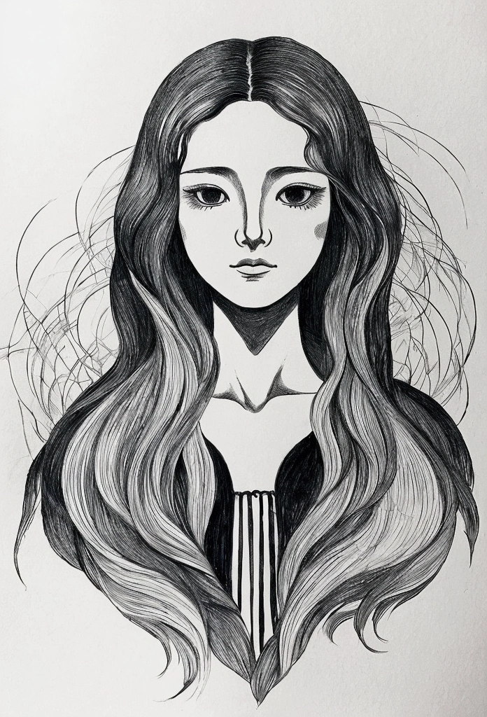 1 garota (mulher: 1.2) Princess, (muito_cabelo_longo, cabelo_branco:1.retrato:1.3) Olhos semi-realistas detalhados, cabelo longo, Floral, cabelo detalhado, (livro de colorir, Obra de arte, realista:1.3), (extremamente complexo:1.2), (outline, rabiscos, Monochrome, arte linear:1.2) (por wlop:1.3)