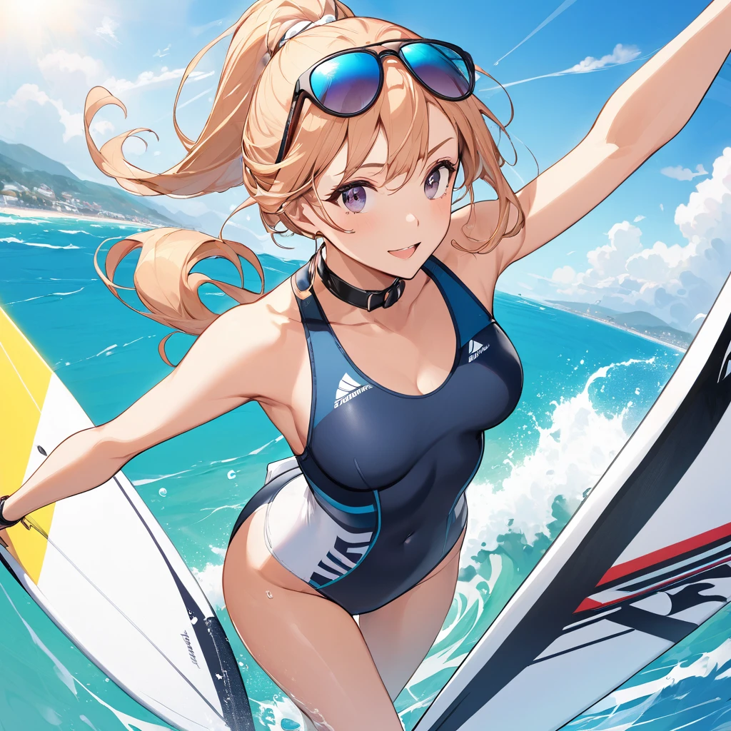 (Holder Neck Swimsuit,sunglasses)(Windsurfing woman)