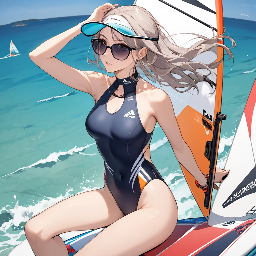 (Holder Neck Swimsuit,sunglasses)(Windsurfing woman)