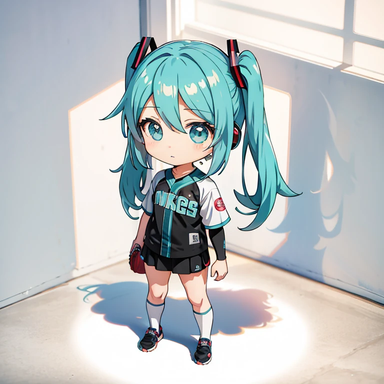 Baseball Player, Hatsune Miku, (chibi:1.5), full body, Big Eyes, (masterpiece), highest quality