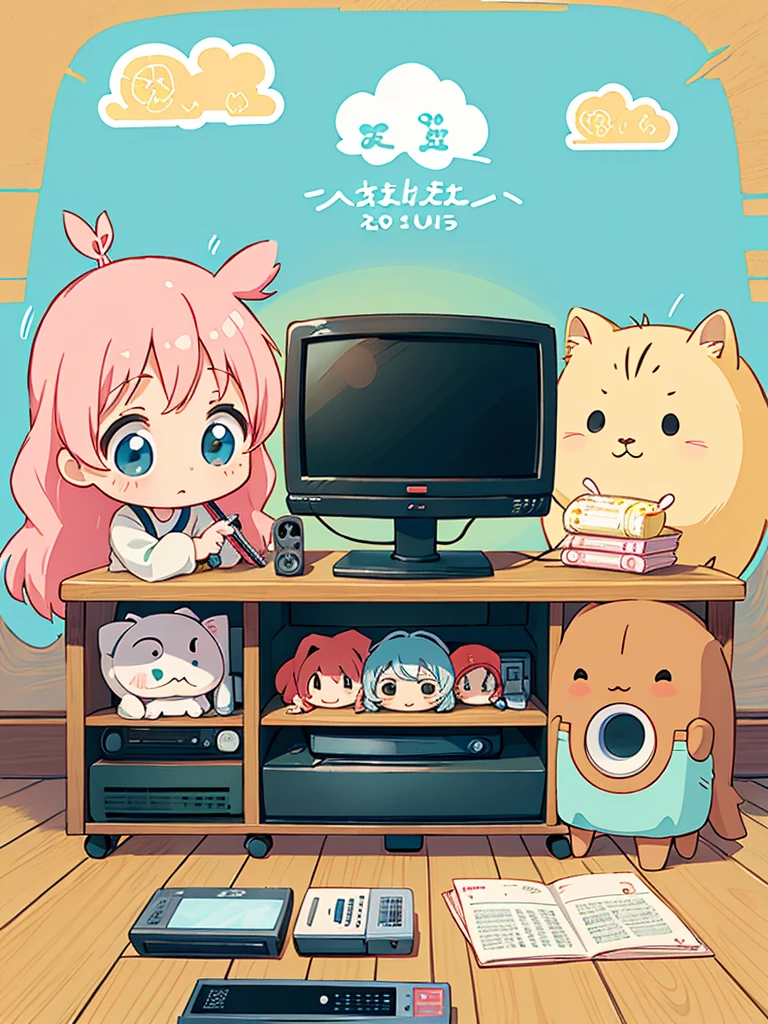 hayao miyazaki style, Kawaii Design, The most beautiful girl of all time、Chibi, (((ニュースキャスター))), (((TV))), (((マイクロフォン)))