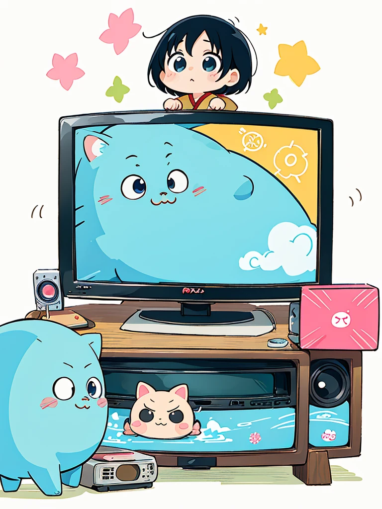 hayao miyazaki style, Kawaii Design, The most beautiful girl of all time、Chibi, (((ニュースキャスター))), (((TV))), (((マイクロフォン)))