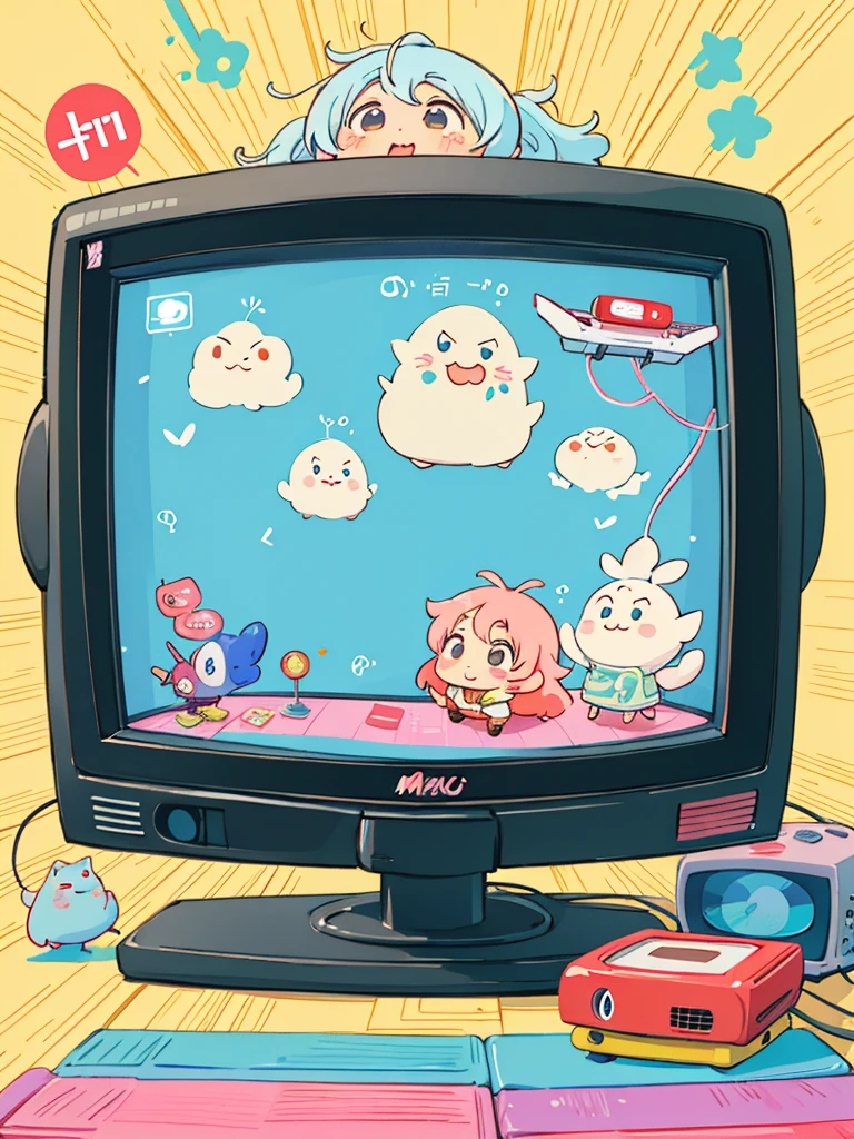 hayao miyazaki style, Kawaii Design, The most beautiful girl of all time、Chibi, (((ニュースキャスター))), (((TV))), (((マイクロフォン)))