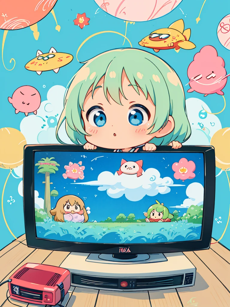 hayao miyazaki style, Kawaii Design, The most beautiful girl of all time、Chibi, (((ニュースレポーター))), (((TV))), (((マイクロフォン)))