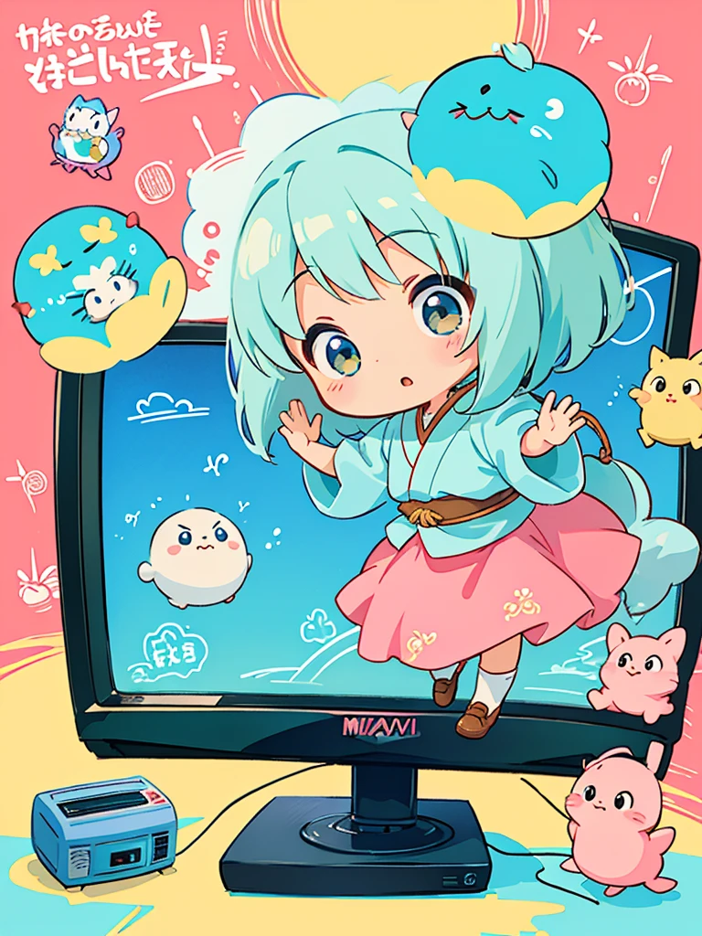 hayao miyazaki style, Kawaii Design, The most beautiful girl of all time、Chibi, (((ニュースレポーター))), (((TV))), (((マイクロフォン)))
