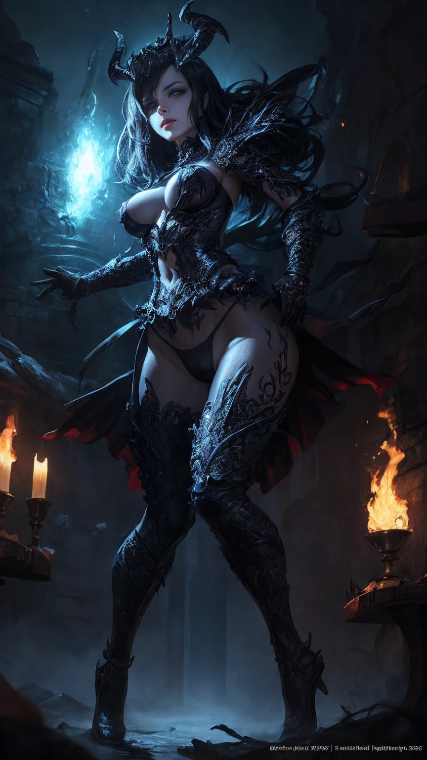 Photorealistic full body portrait, cameltoe focus, ((photoshoot)), from below, beautiful buxom demoness, flame_atronach, mature, milf, full body portrait, posing for onlyfans, slutty erotic succubus, glowing eyes, day of the dead make-up, bodypaint, armoured pauldrons, scary detailed art in color, sultry, amused expression, busty, curvy hips, sexy, alluring, erotic posing with open legs, tiny see-through lowleg panties, cameltoe, highly detailed fantasy art, beautiful fantasy art portrait, intricate detailed digital art, highly detailed digital painting, digital art fantasy art, mark brooks detailed, detailed fantasy digital art, amazing detail digital art, close-up portrait demoness skull, by Todd Lockwood, liquid metal girl