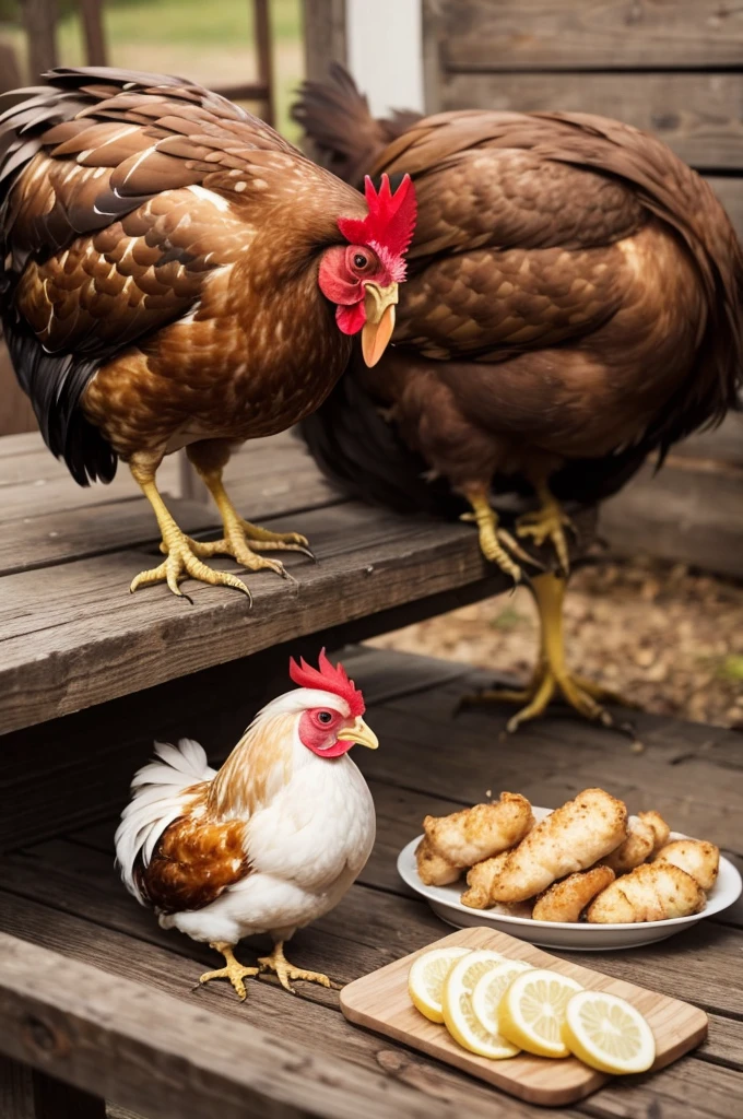A chicken eating chicken