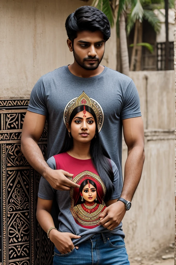 unisex Tshirt (round neck) with Bengali culture graphics designs. The Tshirt graphics will be aimed at young couples