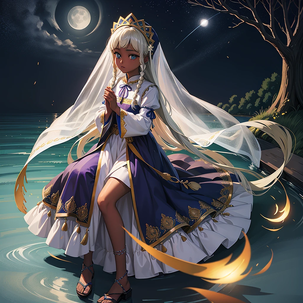 最high quality、high quality、10 years old、Brightly embroidered folk costumes from Central Asia and the Caspian Sea region、Bride Girl、Moonlight meadow、moonlight、Long dress