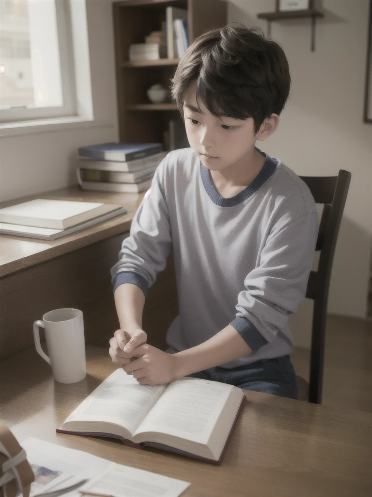 A 17 boy studying on his study table