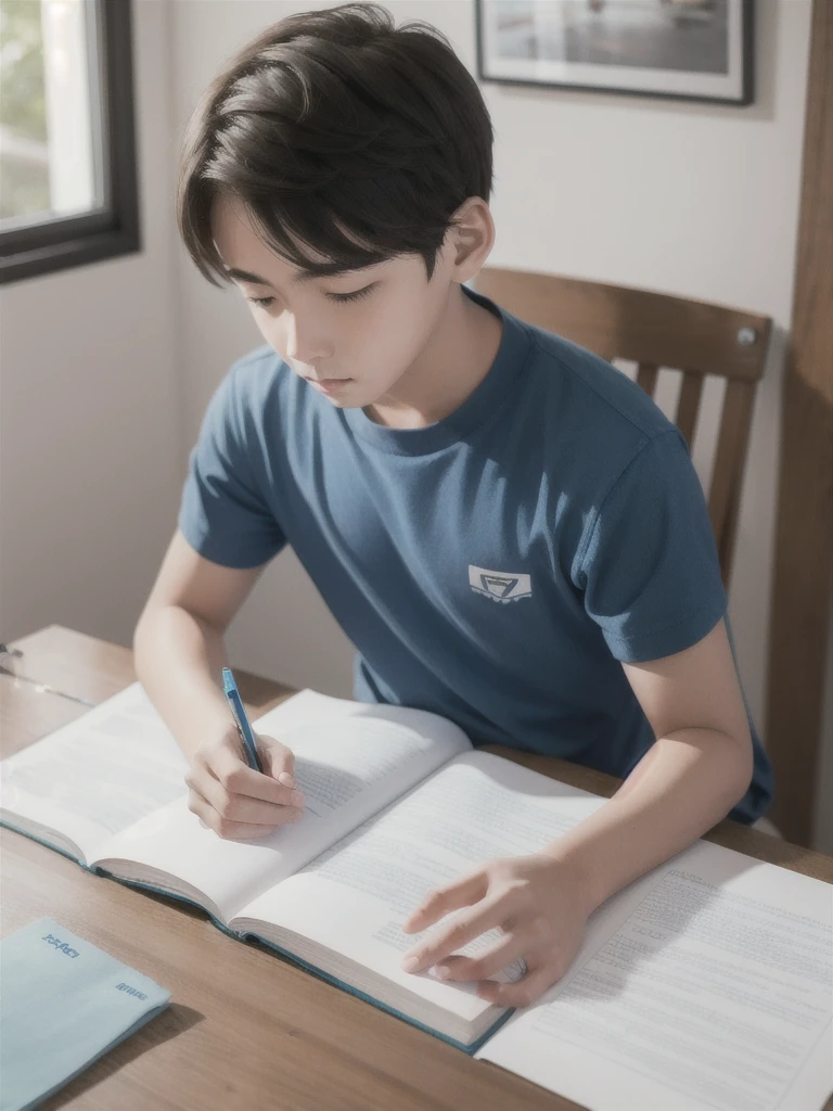 A 17 boy studying on his study table