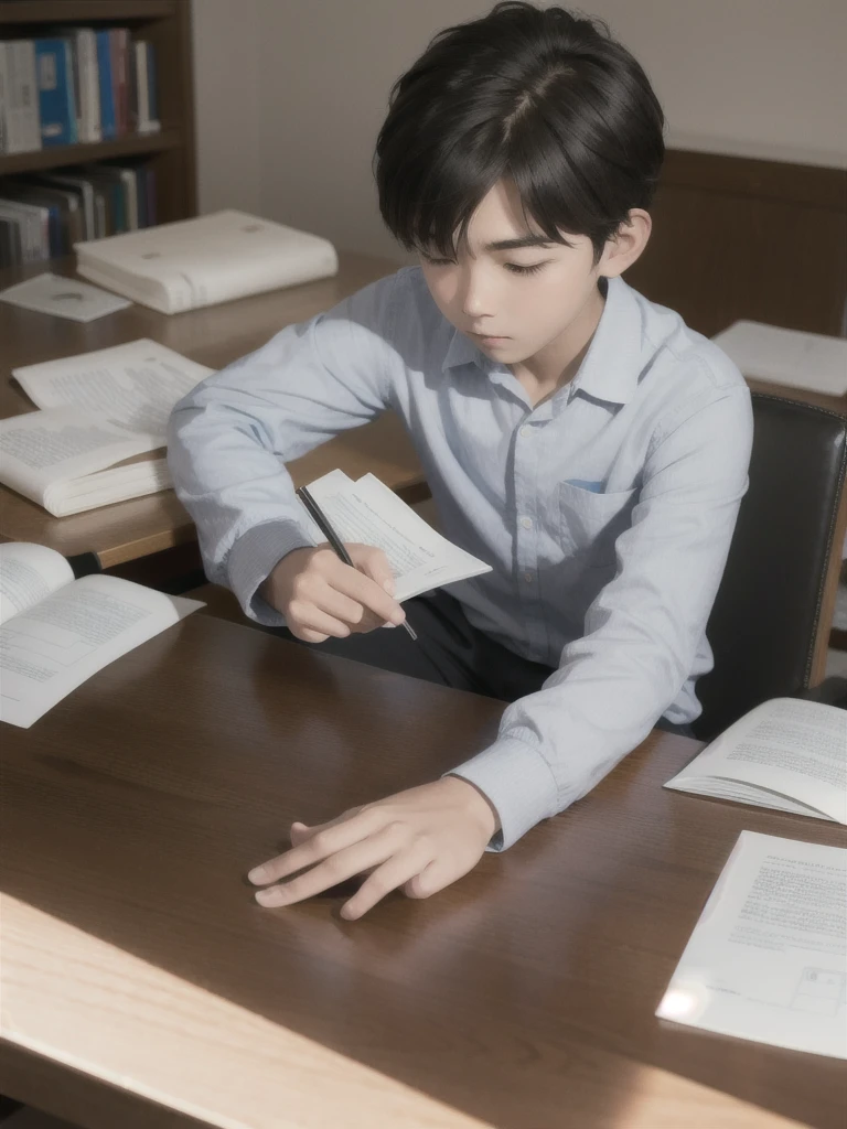 A 17 boy studying on his study table
